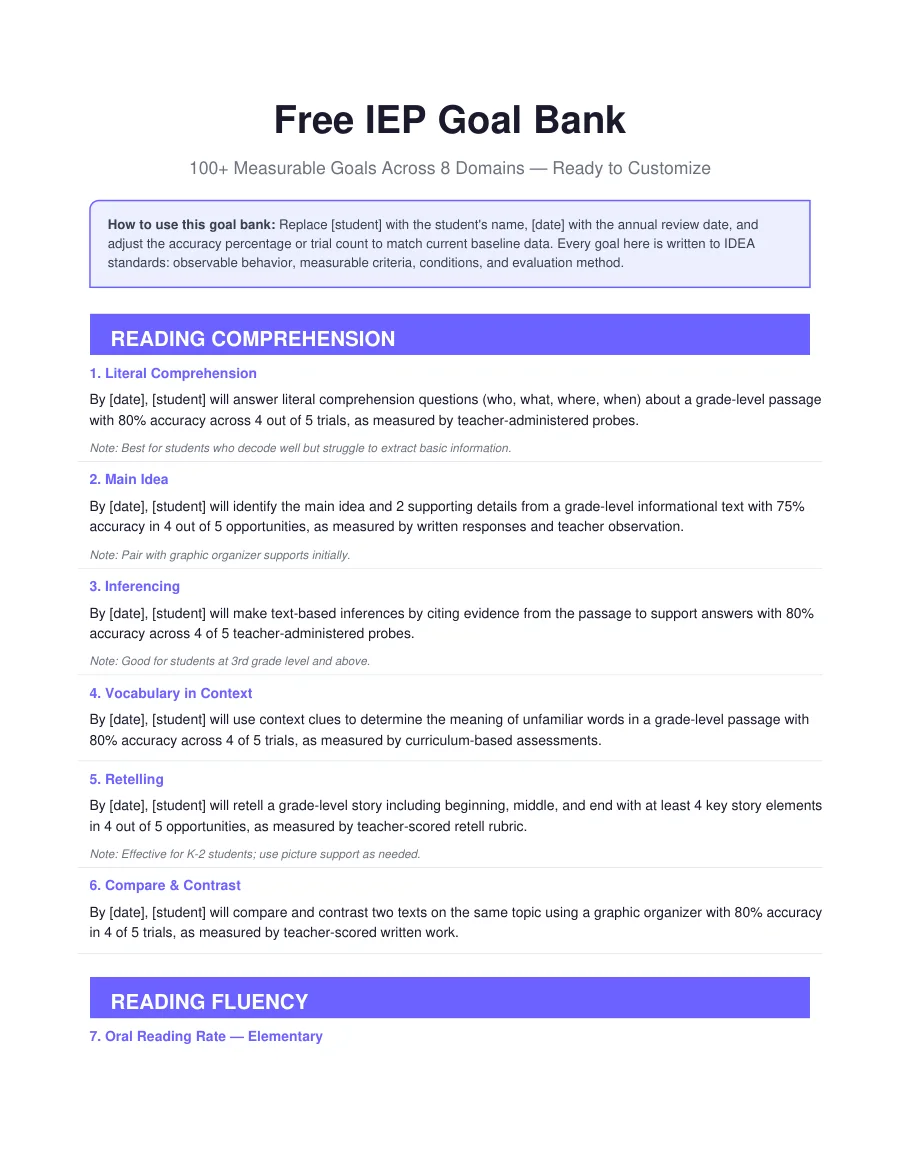 Free IEP Goal Bank — page 1 of 5
