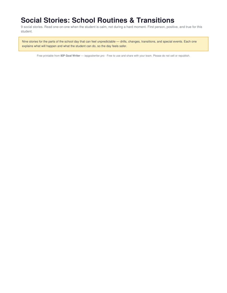 Social Stories: School Routines & Transitions — page 1 of 11