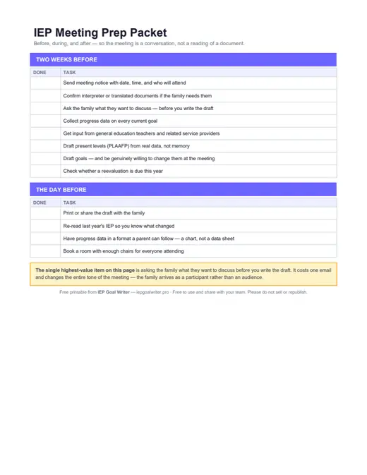 Preview of IEP Meeting Prep Packet