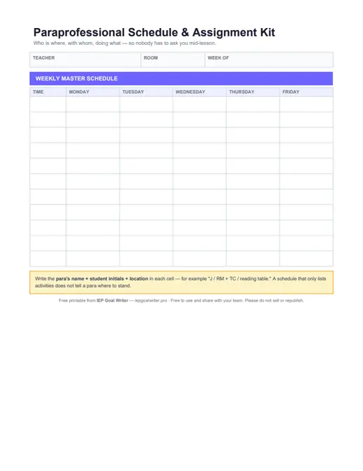 Preview of Paraprofessional Schedule Kit