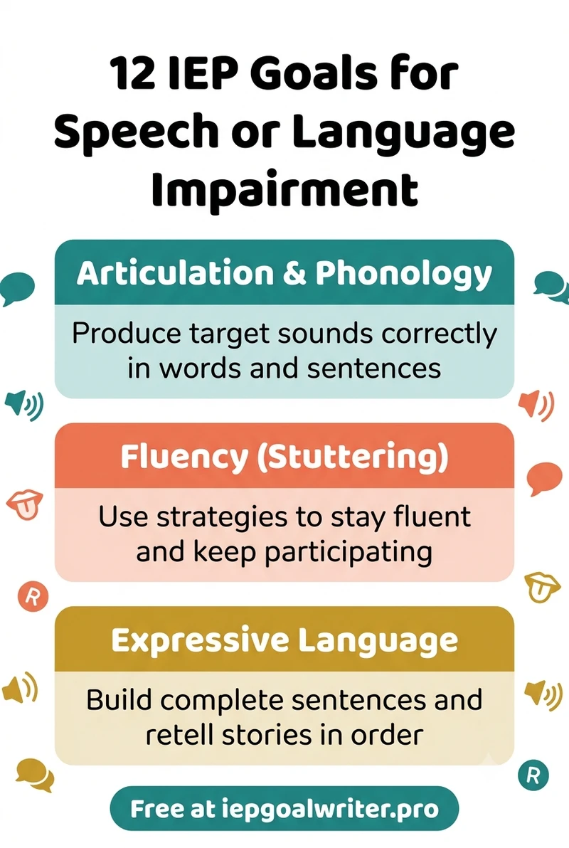 12 IEP Goals for Speech or Language Impairment (Articulation, Fluency, Language)